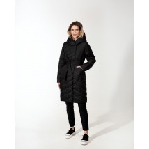 Пальто женское трендовое стеганое длинное на пояс черное Modna KAZKA MKAS2337-2 44