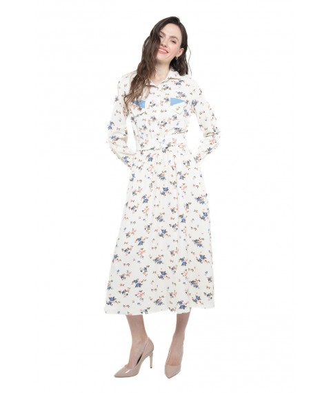 Платье женское с цветами миди белое Modna KAZKA MKVM3720.1 44