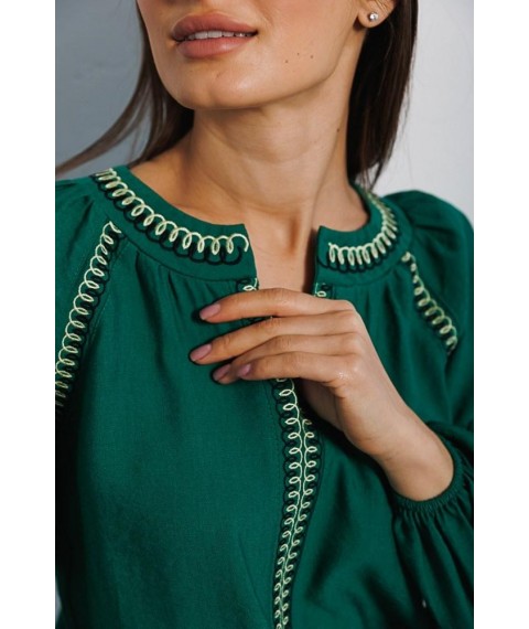 Вышиванка женская с цветами на рукавах гладью зеленая Modna KAZKA MKAR46569-4