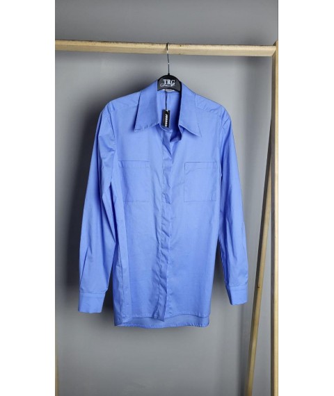 Рубашка женская базовая коттоновая прямая голубая Modna KAZKA MKAD7548-1 48