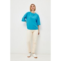 Женская базовая футболка с вышитой надписью голубая Modna KAZKA MKRM4066-1 44-46