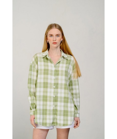 Рубашка женская базовая в клетку свободного кроя зеленая Modna KAZKA MKAZ6440-2 46