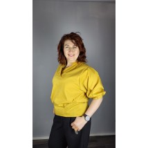 Рубашка женская базовая коттоновая с пуговицами на стойку горчичная Modna KAZKA MKAD7479-01 50