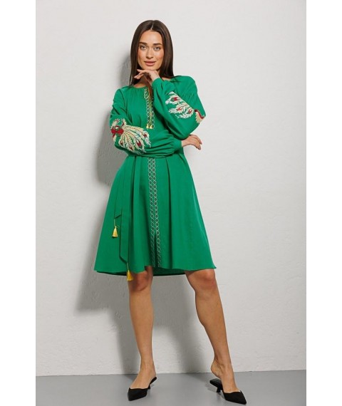 Платье-вышиванка женское расклешенное зеленое Modna KAZKA MKAR32837-1
