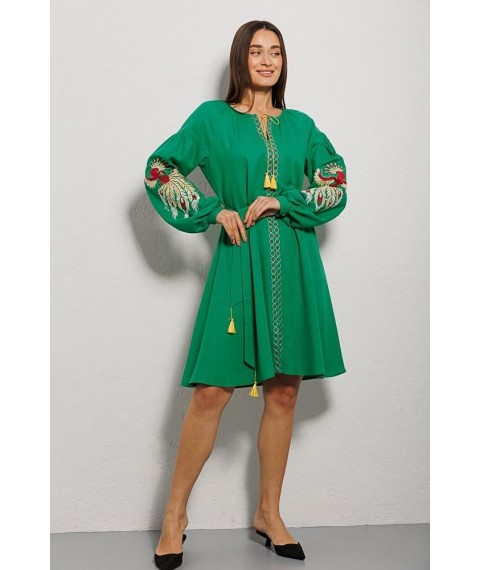 Платье-вышиванка женское расклешенное зеленое Modna KAZKA MKAR32837-1 46
