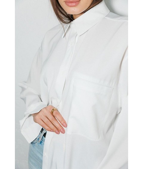 Рубашка женская удлиненная оверсайз молочная Modna KAZKA MKAR46731-3