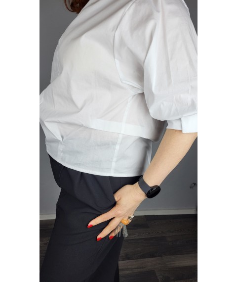 Рубашка женская базовая коттоновая с пуговицами белая на стойку Modna KAZKA MKAD7479-00