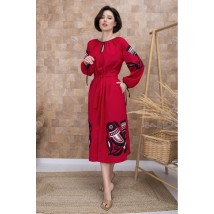 Платье-вышиванка женское миди с черным орнаментом красное Modna KAZKA MKV111/404 48-50