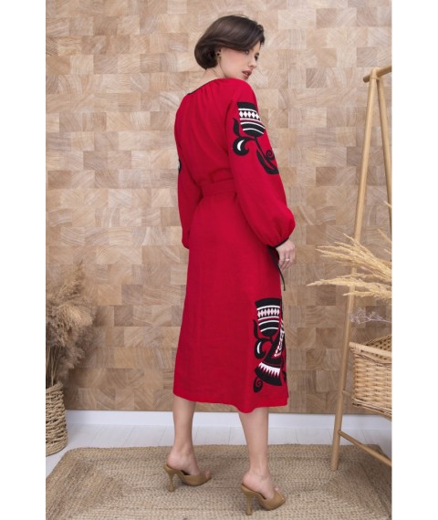 Платье-вышиванка женское миди с черным орнаментом красное Modna KAZKA MKV111/104