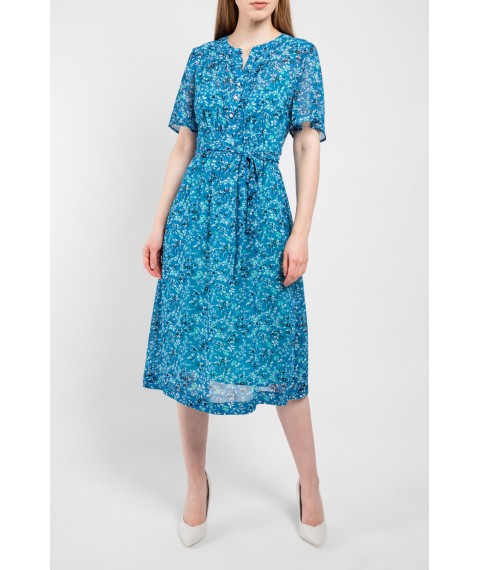 Женское летнее платье голубое в цветочек дизайнерское шелковое Дженифер Modna KAZKA MKPR22569-1 42