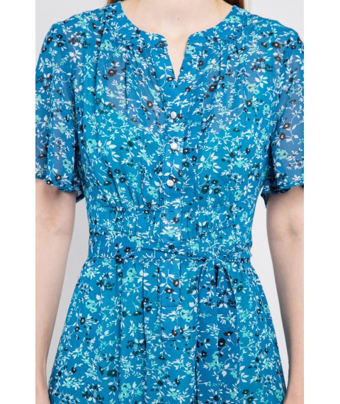 Женское летнее платье голубое в цветочек дизайнерское шелковое Дженифер Modna KAZKA MKPR22569-1 42