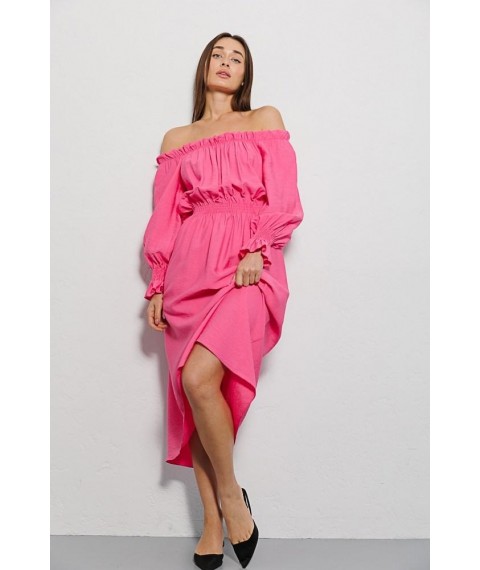 Платье женское летнее с открытыми плечами макси розовое Modna KAZKA MKAR69037-2