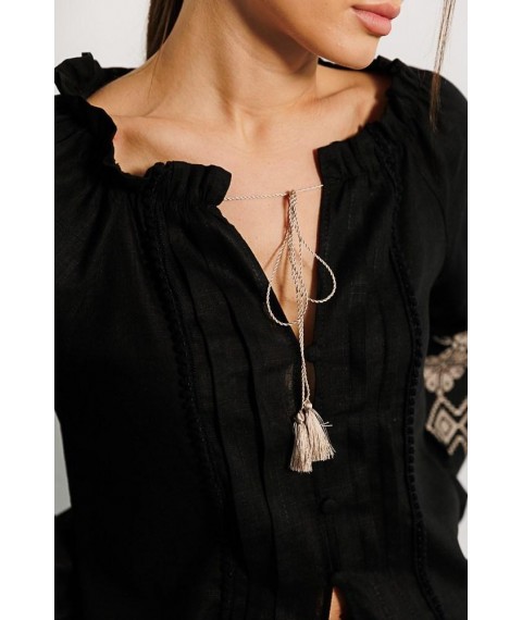 Вышиванка женская с золотой вышивкой крестиком черная Modna KAZKA MKAR32896-3