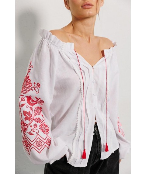 Вышиванка женская с красной вышивкой крестиком белая Modna KAZKA MKAR32896-4