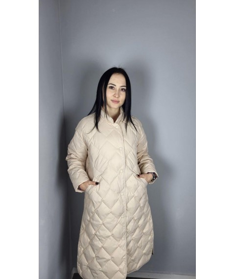 Пальто женское трендовое стеганое длинное на пояс бежевое Modna KAZKA MKAS2337 40