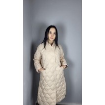 Пальто женское трендовое стеганое длинное на пояс бежевое Modna KAZKA MKAS2337 42