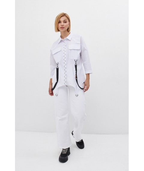 Рубашка женская оригинальная стильная оверсайз с карманами белая Modna KAZKA MKRM2404-1 44