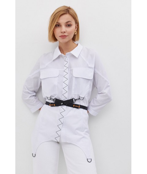 Рубашка женская оригинальная стильная оверсайз с карманами белая Modna KAZKA MKRM2404-22DB 44
