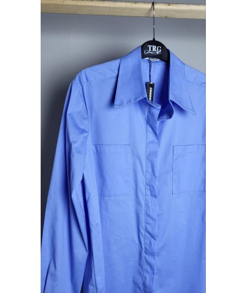 Рубашка женская базовая коттоновая прямая голубая Modna KAZKA MKAD7548-1 42