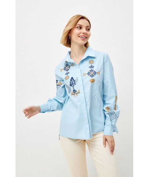 Рубашка женская патриотическая с вышивкой голубая Modna KAZKA MKRM4073-23 42