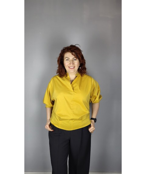 Рубашка женская базовая коттоновая с пуговицами на стойку горчичная Modna KAZKA MKAD7479-01 50