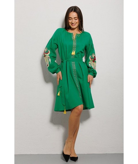 Платье-вышиванка женское расклешенное зеленое Modna KAZKA MKAR32837-1 42