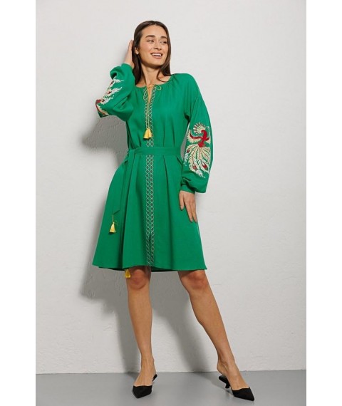 Платье-вышиванка женское расклешенное зеленое Modna KAZKA MKAR32837-1 46