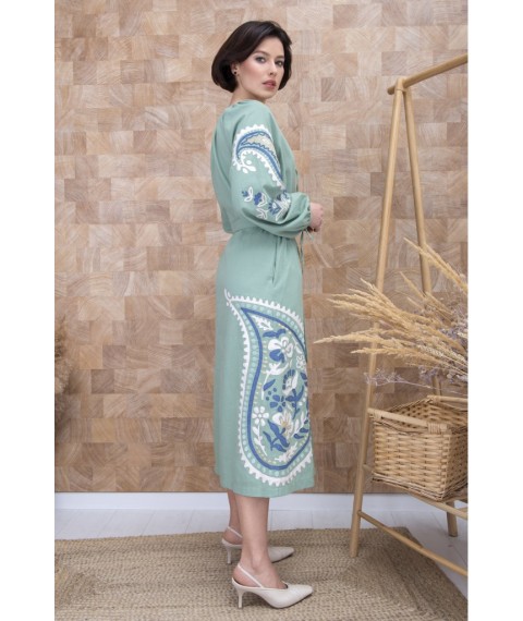 Платье-вышиванка женское миди с орнаментом мятное Modna KAZKA MKV107/801 40-42
