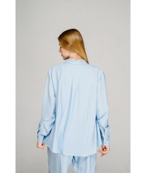 Рубашка женская льняная базовая голубая Modna KAZKA MKAZ6452-1