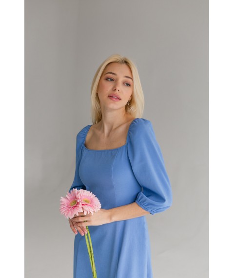 Платье женское льняное макси синее с распоркой на ноге Modna KAZKA MKBS1181-11