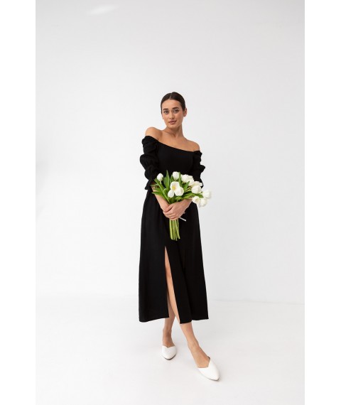 Платье льняное чёрное миди с распорками Modna KAZKA MKBS4007-1