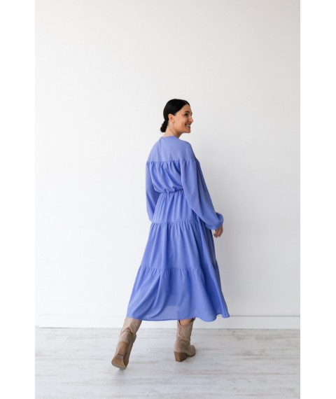 Платье женское с кутасами ярусное синее макси с воланом Modna KAZKA MKBS1189-1