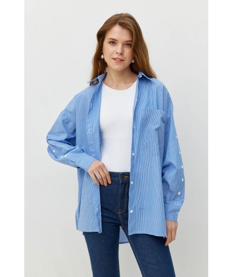 Женская хлопковая рубашка белая в синюю полоску Modna KAZKA MKRM4085-1 44