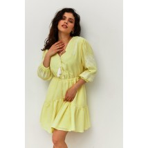 Женское летнее льняное платье жёлтого цвета с вышивкой и кутасами Modna KAZKA MKRM4078-1