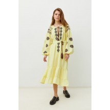 Женское платье ярусное с вышивкой льняное желтое Modna KAZKA MKRM4077-1 46