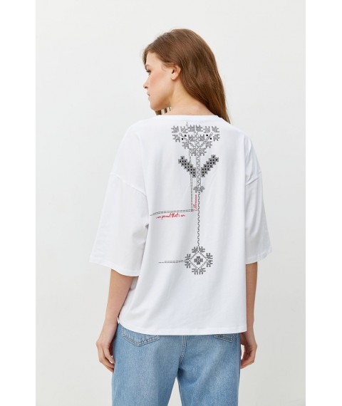 Женская футболка коттоновая белая с этно-принтом Modna KAZKA MKRM4089-1
