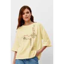 Женская футболка коттоновая желтая с этно-принтом Modna KAZKA MKRM4089-2 48-50