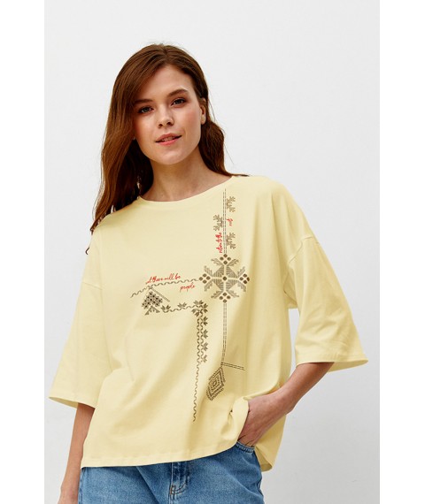 Женская футболка коттоновая желтая с этно-принтом Modna KAZKA MKRM4089-2