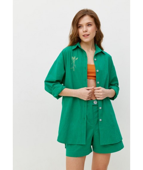 Женский костюм из рубашки и шорт льняной зелёный MODNA Kazka MKRM4092-1 44