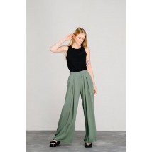 Женские свободные брюки с поясом на резинке зелёные Modna KAZKA MKAZ6446-1