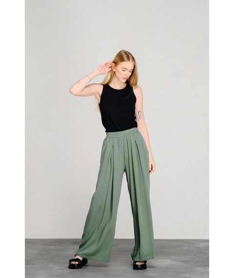 Женские свободные брюки с поясом на резинке зелёные Modna KAZKA MKAZ6446-1 48