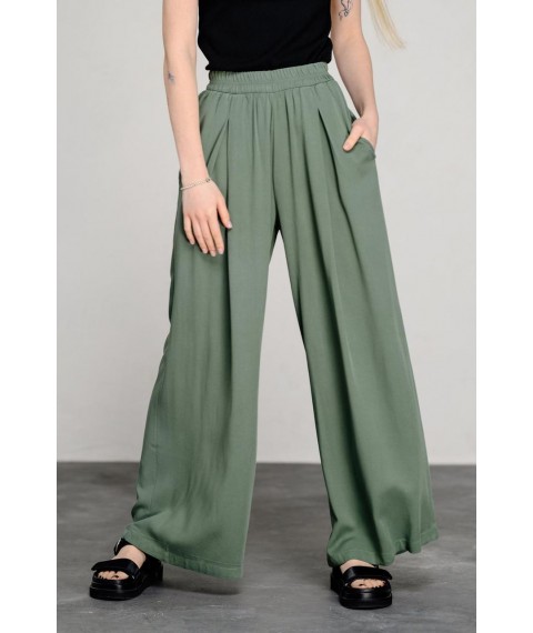 Женские свободные брюки с поясом на резинке зелёные Modna KAZKA MKAZ6446-1