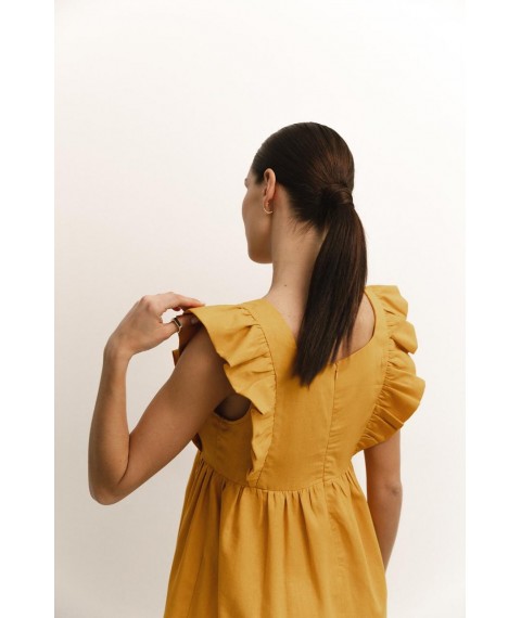 Женское льняное летнее платье без рукавов янтарное Modna KAZKA MKAZ6490-1