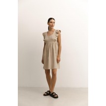Женское льняное летнее платье без рукавов бежевое Modna KAZKA MKAZ6490-2 48
