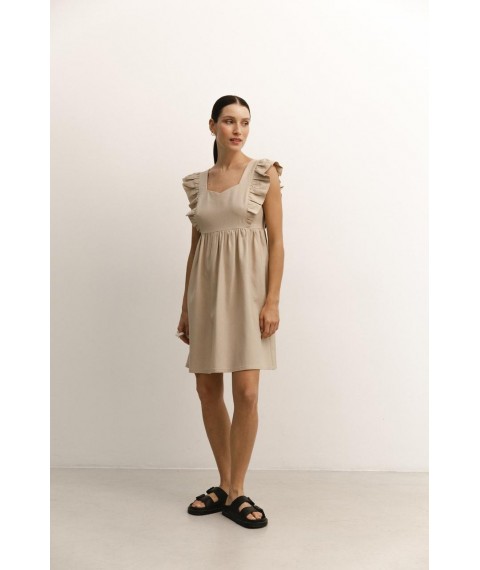 Женское льняное летнее платье без рукавов бежевое Modna KAZKA MKAZ6490-2 44