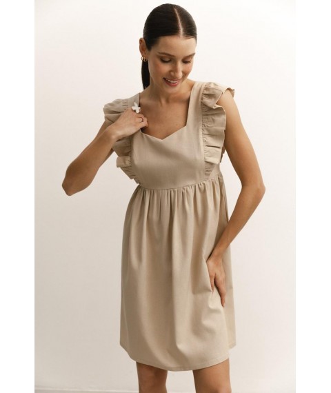 Женское льняное летнее платье без рукавов бежевое Modna KAZKA MKAZ6490-2