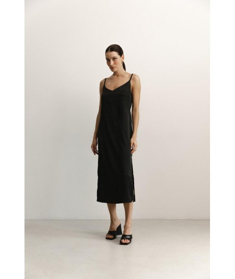Женское шелковое платье в бельевом стиле миди чёрное Modna KAZKA MKAZ6479-1 46