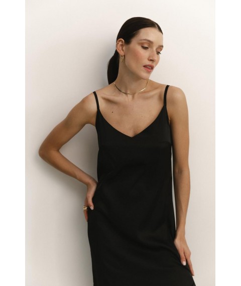 Женское шелковое платье в бельевом стиле миди чёрное Modna KAZKA MKAZ6479-1