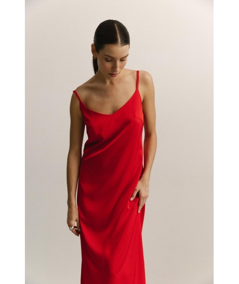 Женское шелковое платье в бельевом стиле миди красное Modna KAZKA MKAZ6479-3