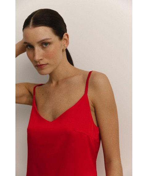Женское шелковое платье в бельевом стиле миди красное Modna KAZKA MKAZ6479-3